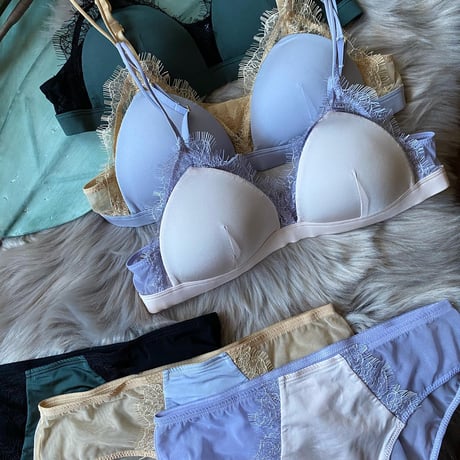 パッド付き light blue×yellow beige bralette set【 A-0562-BLU×BGE】