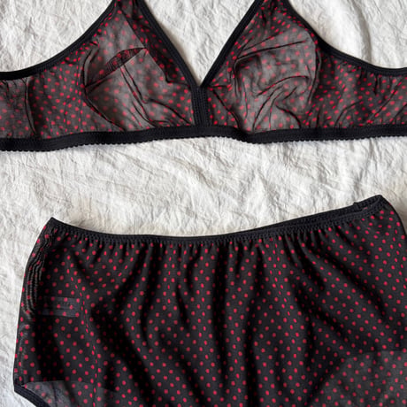 Fまで対応black×red polka dots lace bralette set【K-0014】