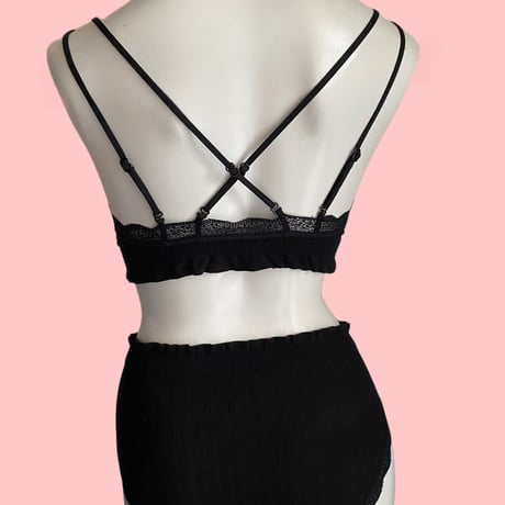 relaxed rib bralette set black【A-0729-BK】