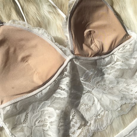 選べるS・Msizeパッド付き long bralette set up white 【A-0005-WH】