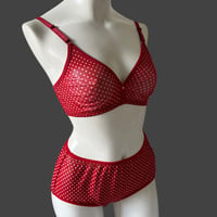 Fまで対応red×white polka dots lace bralette set【K-0013】
