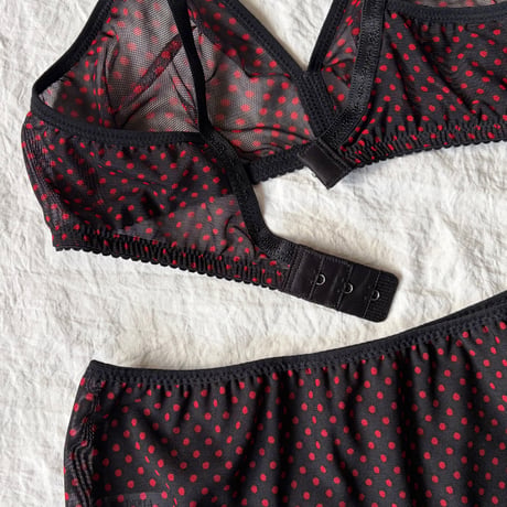 Fまで対応black×red polka dots lace bralette set【K-0014】