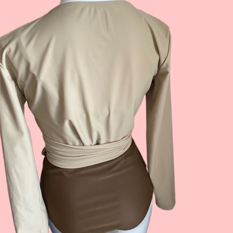 ボレロ付きswimwear beige× brown【 S-0014】