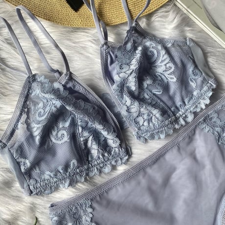 裏地付きfront hook bralette pearl blue set   【A-0031-BLU】