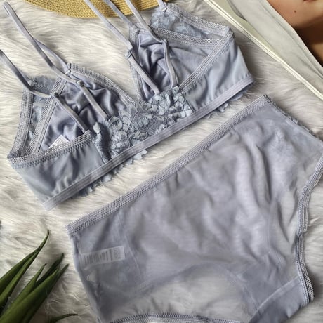 裏地付きfront hook bralette pearl blue set   【A-0031-BLU】