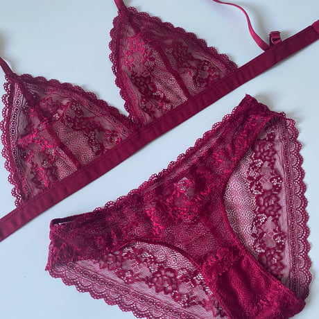 L・XLsize wine red lace bralette set