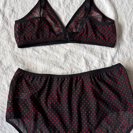 Fまで対応black×red polka dots lace bralette set【K-0014】