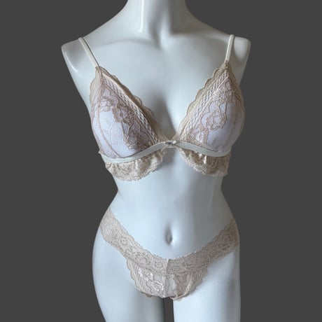 ribbon beige bralette・shorts【H-0039】