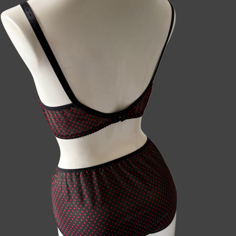 Fまで対応black×red polka dots lace bralette set【K-0014】