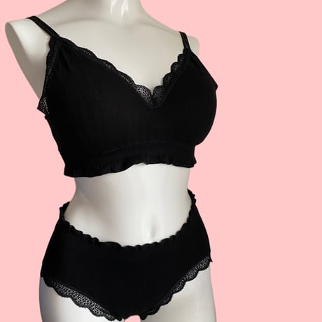 relaxed rib bralette set black【A-0729-BK】