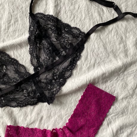 heart  black bralette ・ magenta Tshorts　【T-0424】