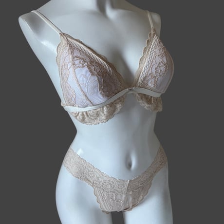 ribbon beige bralette・shorts【H-0039】