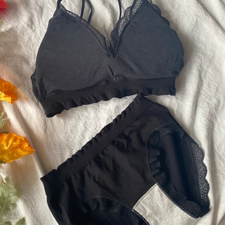 relaxed rib bralette set black【A-0729-BK】