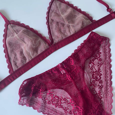 L・XLsize wine red lace bralette set