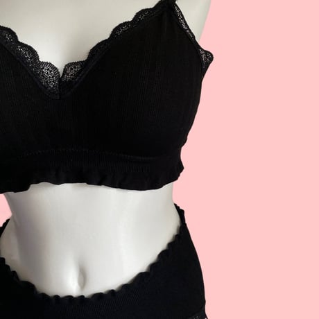 relaxed rib bralette set black【A-0729-BK】