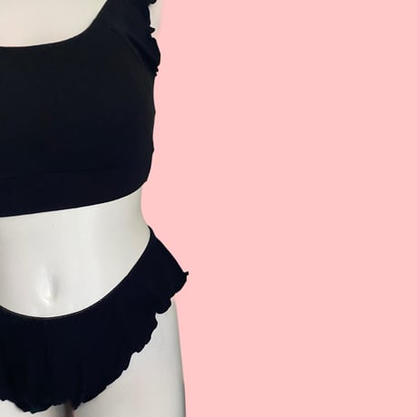 S・M・Lsize relax room bra×shorts set black【A-0874-BK】