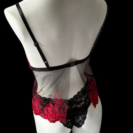 Long red×black bralette【T-0768】