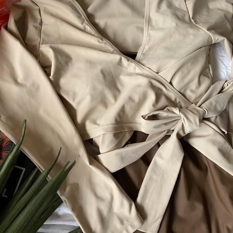 ボレロ付きswimwear beige× brown【 S-0014】