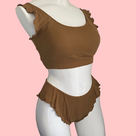 relax room bra×shorts set brown【A-0874-BR】