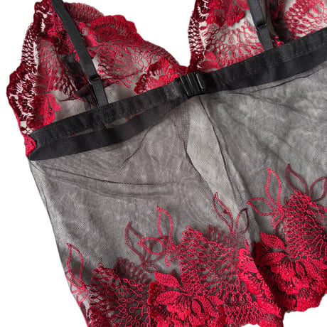 Long red×black bralette【T-0768】