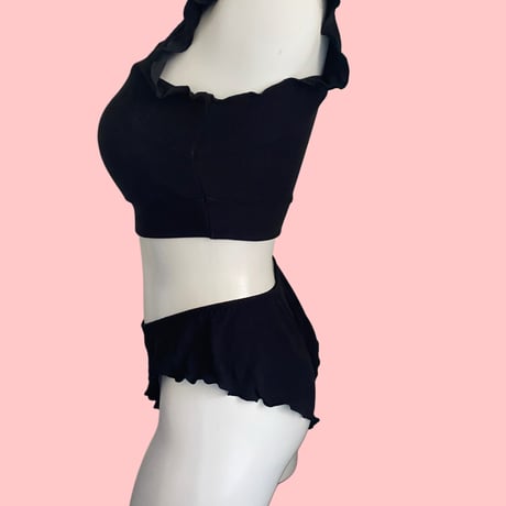 S・M・Lsize relax room bra×shorts set black【A-0874-BK】