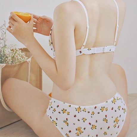white × bright yellow flower bralette set 【H-0008】