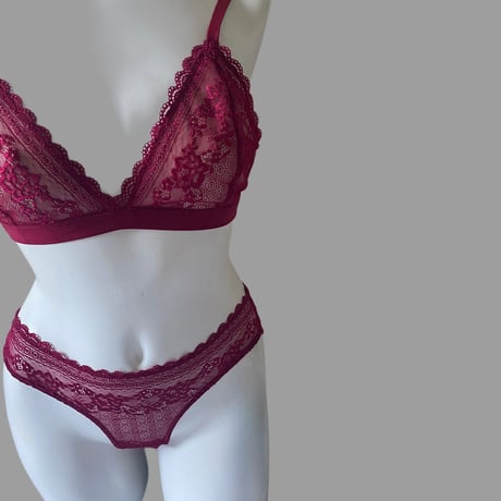 L・XLsize wine red lace bralette set