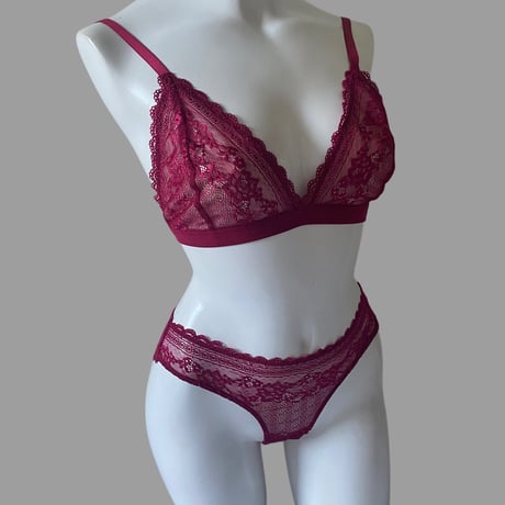 L・XLsize wine red lace bralette set