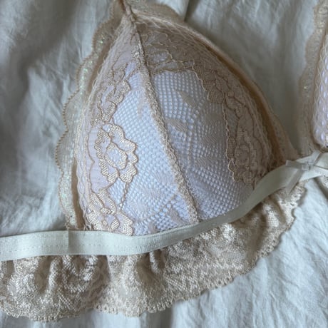 ribbon beige bralette・shorts【H-0039】