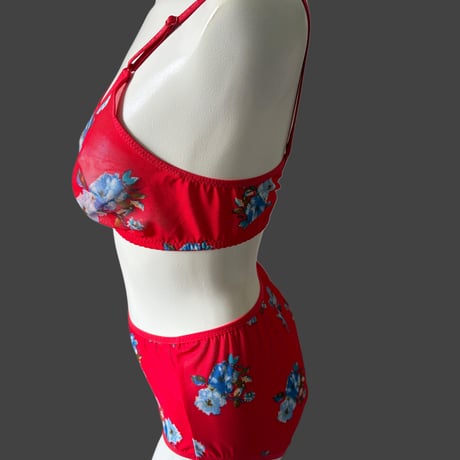 Fまで対応red×blue flowers lace bralette set【K-0017】