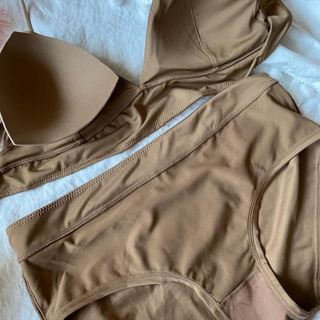 XLsize mocha beige bralette set　【N-0003】