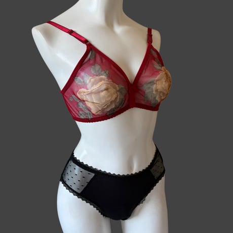 Fまで対応red×yellow rose lace bralette【K-0012】