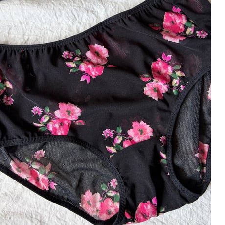 Eまで対応black×pink flowers lace bralette set【K-0016】