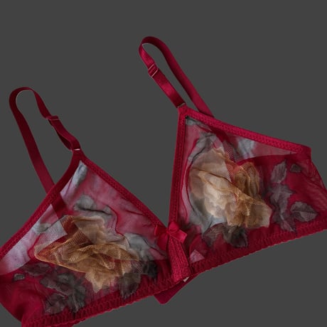 Fまで対応red×yellow rose lace bralette【K-0012】