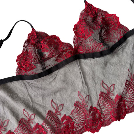 Long red×black bralette【T-0768】