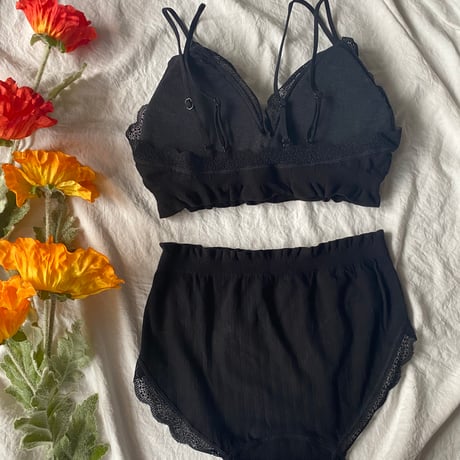 relaxed rib bralette set black【A-0729-BK】