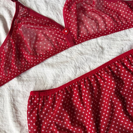 Fまで対応red×white polka dots lace bralette set【K-0013】
