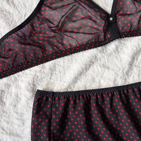Fまで対応black×red polka dots lace bralette set【K-0014】
