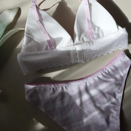 cotton check bralette set  【H-0005】