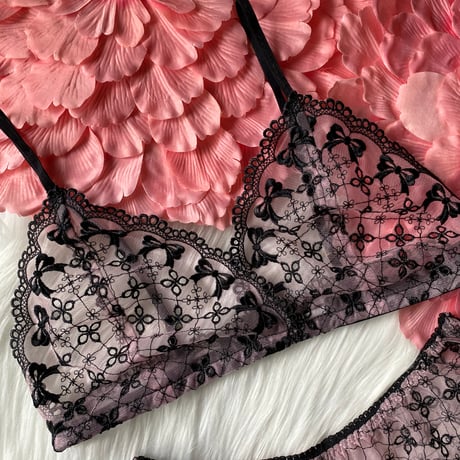 pink×black ribbon【T-0636】