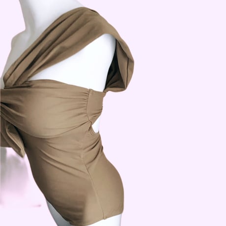 Special price swimwear one shoulder beige【S-0011】