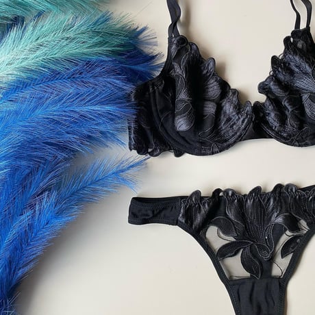 satin flower set black  ×  black  【A-0396-BK】