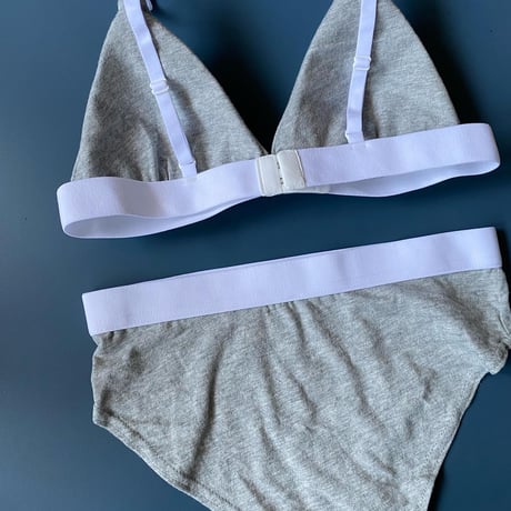 cotton light gray bralette set 【 H-0011】