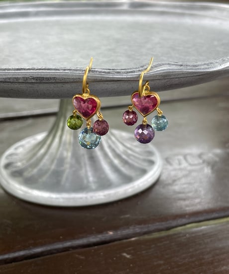 Hima ヒマ 22kgold ピンクトルマリン ボンボンハートピアス
