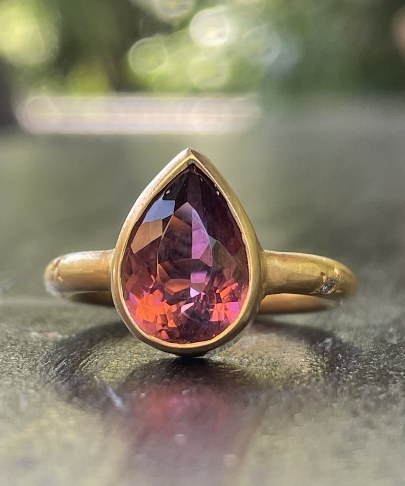 Hima ヒマ 22K ダイヤモンドバンド ティアドロップトルマリン リング