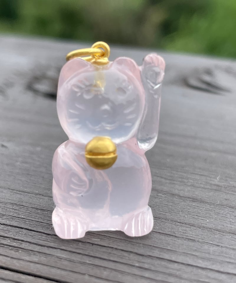Hima ヒマ 22kgold ラッキーキャット 招き猫 ローズクォーツ