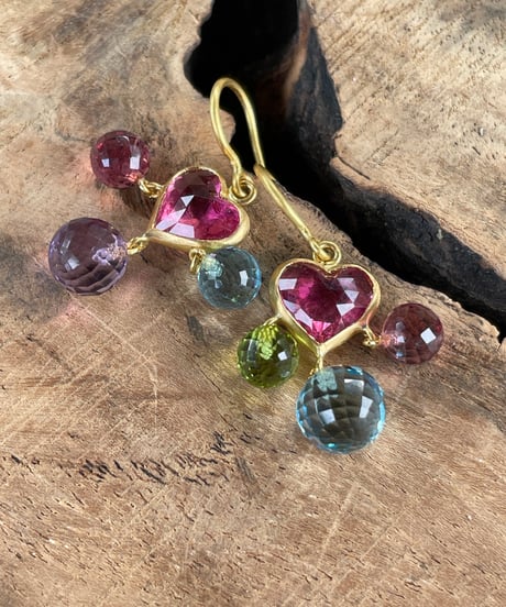 Hima ヒマ 22kgold ピンクトルマリン ボンボンハートピアス