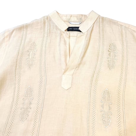 P/O STANDUP COLLAR LINEN SHIRT size M〜L程