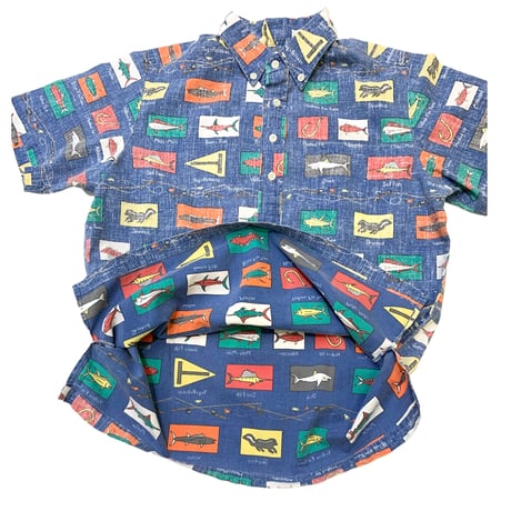 90's REYN SPOONER PULLOVER SHIRT(FISH PATTERN) size XS