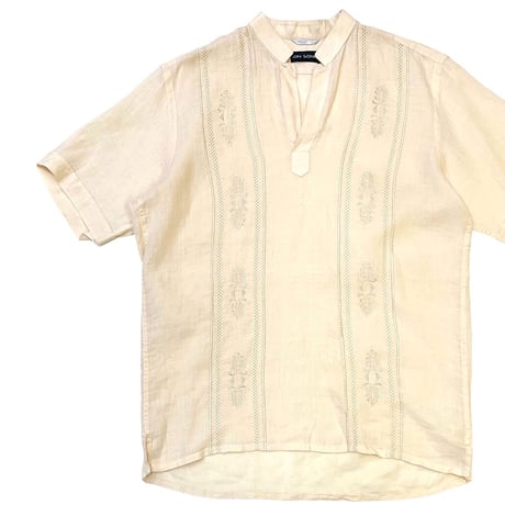 P/O STANDUP COLLAR LINEN SHIRT size M〜L程